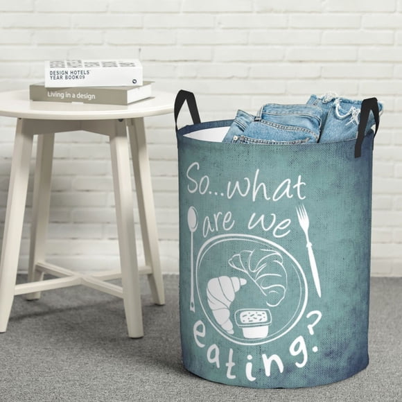 YFYANG Waterproof Laundry Hamper, Cartoon Food Plates Laundry Basket Oxford Fabric with Handle Foldable, M