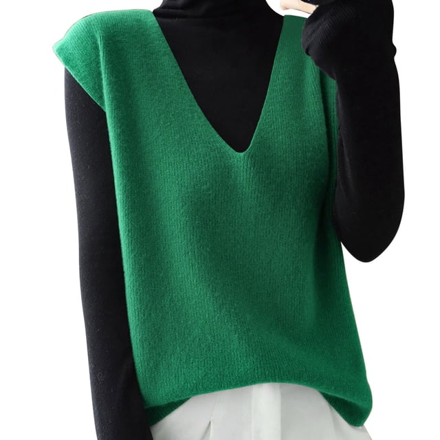 Women's Deep V - Neck Loose - Fitting Sleeveless Knit Vest - Soft, Versatile for Layering, Available in Multiple Colors