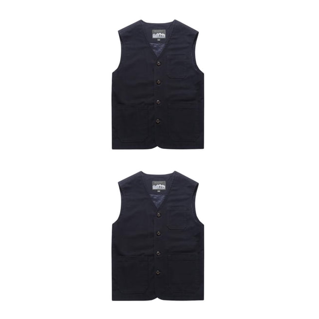 Youkk Classic And Versatile Dad Wear Waistcoat With Multiple Pockets Multi-pockets Dark Blue 6XL 2Set