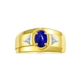 thumbnail image 1 of RYLOS Men's Rings 14K Yellow Gold Classic 7X5MM Oval Gemstone & Diamond Ring Lapis Lazuli September Birthstone Rings For Men, Gold Rings Size 10, 1 of 7