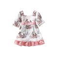 thumbnail image 1 of Xingqing Robe de Pâques pour Tout-Petites Filles Bébé, Imprimé Lapin et Fleurs, Manches Courtes, Robe à Volants, Vêtements de Fête, 1 of 7
