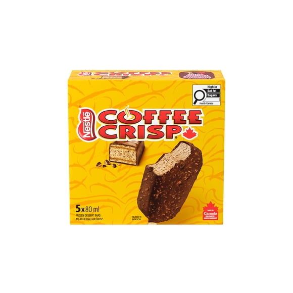 COFFEE CRISP Barres de dessert glacé, enrobage chocolaté au lait avec morceaux de gaufrettes croustillantes 5 x 80 ml
