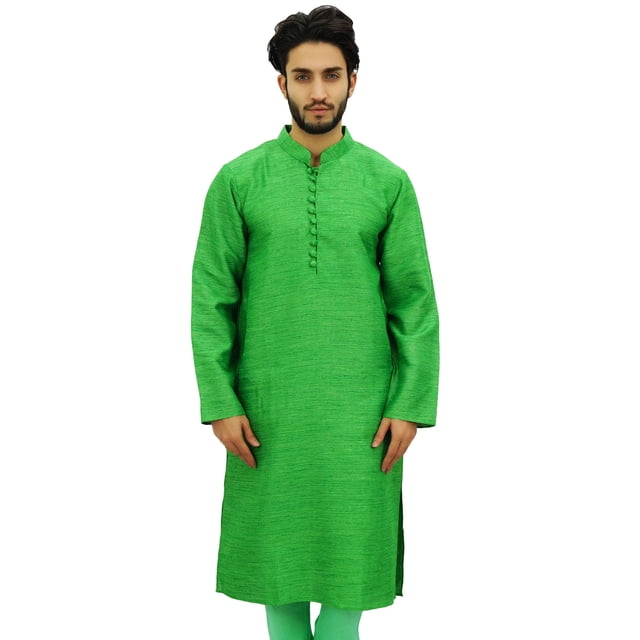 Atasi Ethnic Men's Kurta Pyjama Set Green Bollywood Designer Shirt-Large