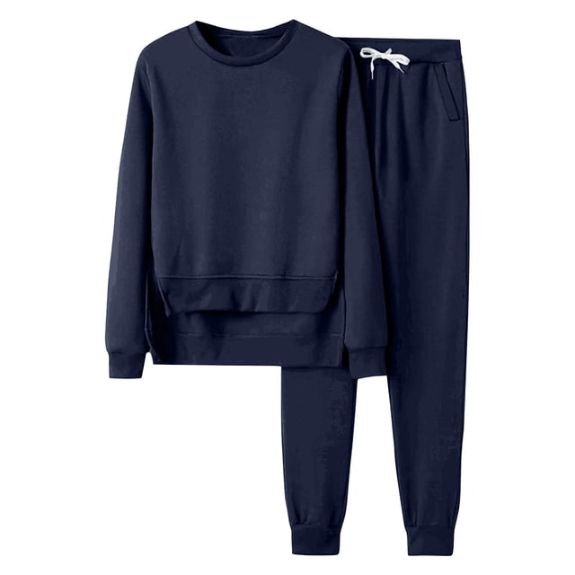 XZNGL Womens Casual Solid Hooded Drawstring Loose Long Sleeve Sweatshirt Tops And Long Pants Set Suits