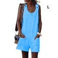 thumbnail image 1 of Combinaison Décontractée pour Femme d'Été à Col Rond Sans Manches, Ample, Salopette, Combinaison, Couleur Unie, Poches avant, Barboteuse, Plage, Marche, Bleu, G, 1 of 5