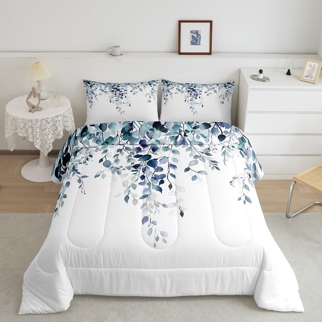 Erosebridal Ensemble de Literie Chic Feuille, Couette Simple Botanique Tropicale, Décor Eucalyptus, Microfibre 2 Pcs