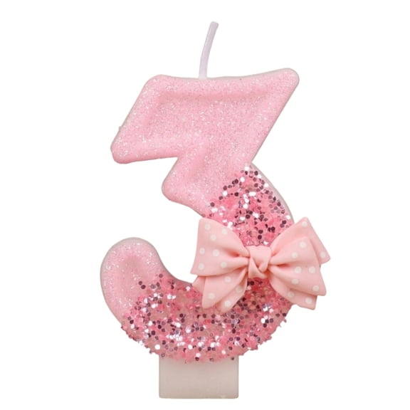 Romantic Birthday Decor, Number 3 Birthday Candle, Pink Bow Birthday Candles, Glitter Candle Cake Topper, Happy Birthday Cake Decoration Gifts, Anniversary Party Supplies, Bow C Number 3