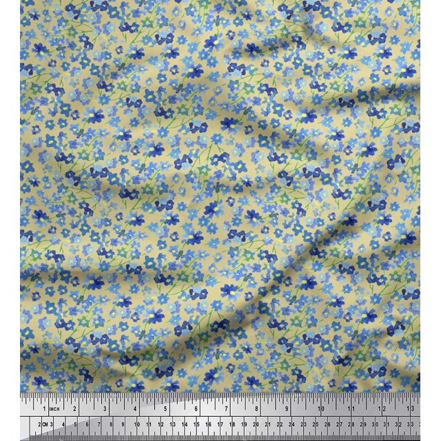 Soimoi Poly Georgette Fabric Flower Watercolor Fabric Prints by Yard 52 Inch Wide