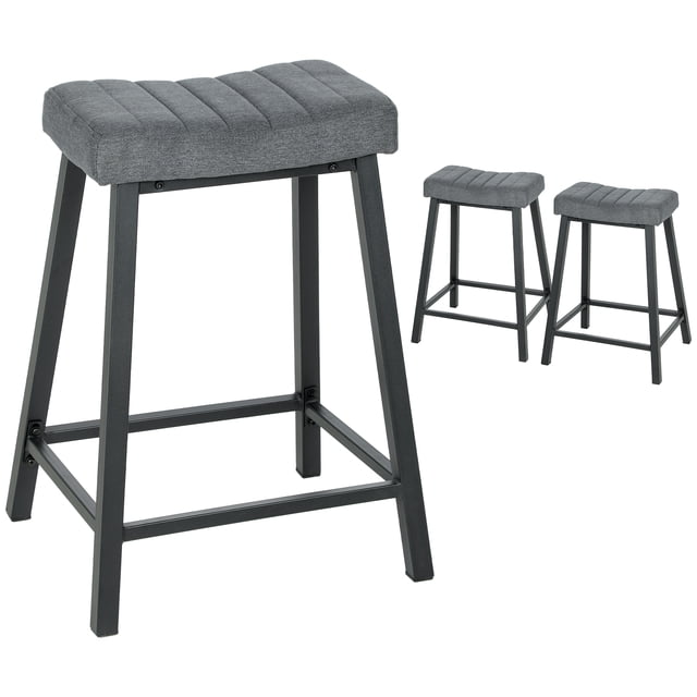 HOMCOM Tabourets de Bar Ensemble de 3 Tabourets de Comptoir Rembourrés en Velours Gris