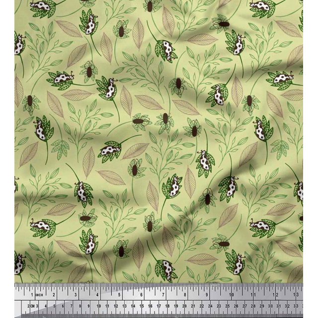 Soimoi Poly Georgette Fabric Leaves & Insect Print Fabric by The Yard 52 Inch Wide