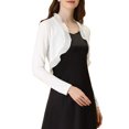 thumbnail image 4 of INSPIRE CHIC Women's Elegant Ruffle Collar Crop Cardigan Open Front Knitted Shrug Top S White, 4 of 6