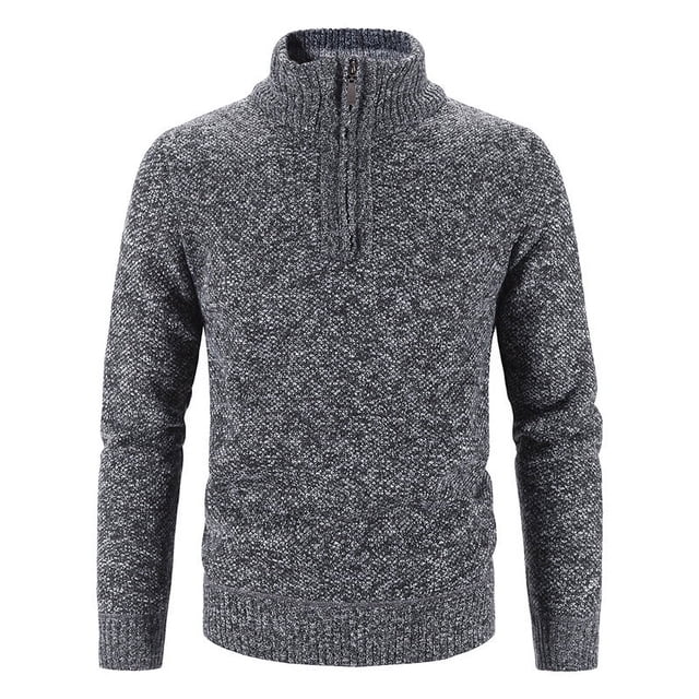 Men's Half High Neck Pullover Bottom Shirt Slim Winter Half Zipper Knit Simple Solid Colour Sweater Clothes