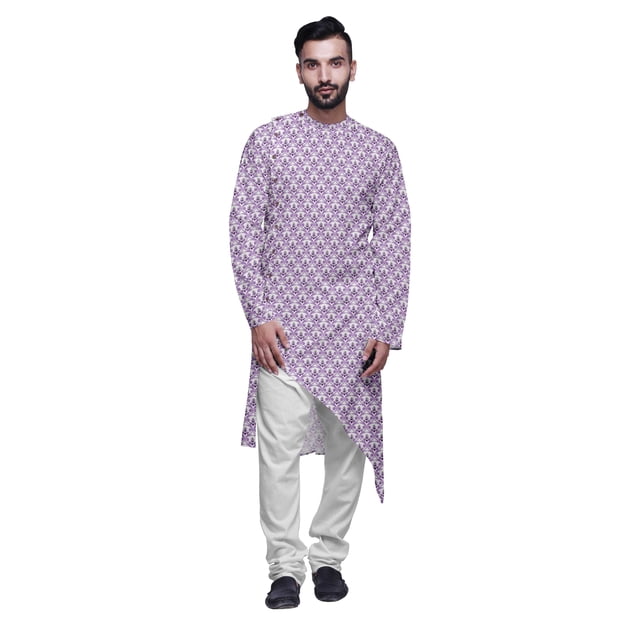 Atasi Indian Asymmetric Party Wear Kurta With White Churidar Pajama Set For Men