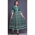 thumbnail image 2 of Bimba Robe Anarkali Imprimée à Blocs Feuilles Vertes et Fleurs Kurti Longue pour Femmes Indienne Ligne A Décontractée Haut Tunique -X-Grand, 2 of 5
