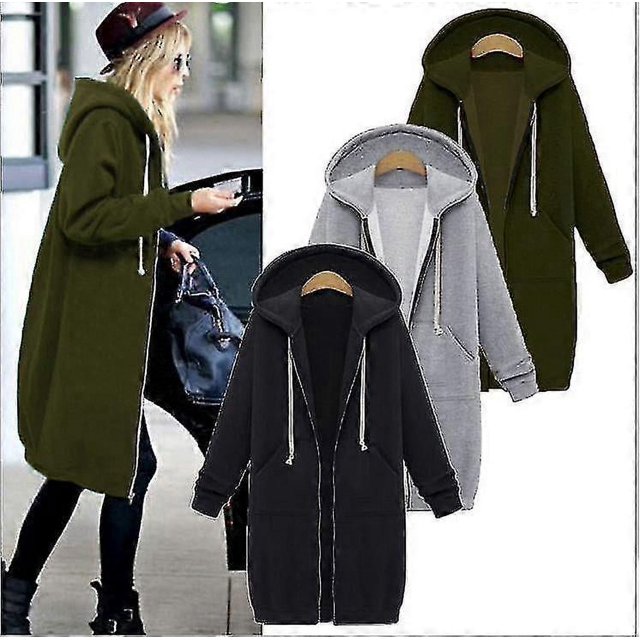 Veste à Capuche Longue en Polaire à Fermeture Éclair pour Femmes Grande Taille