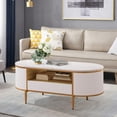 thumbnail image 4 of AKDSteel Table Basse Ovale Moderne et Luxueuse avec Rangement, 47,24 Pouces Design Cannelé et Dessus en Faux Marbre, Profil Courbé avec Pattes en Métal Doré, Table Centrale Blanche pour Salon, 4 of 7