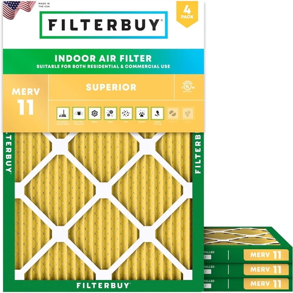Filterbuy 18x21x1 Air Filter MERV 11 Allergen Defense, HVAC AC Furnace Air Filters Replacement (4-Pack)