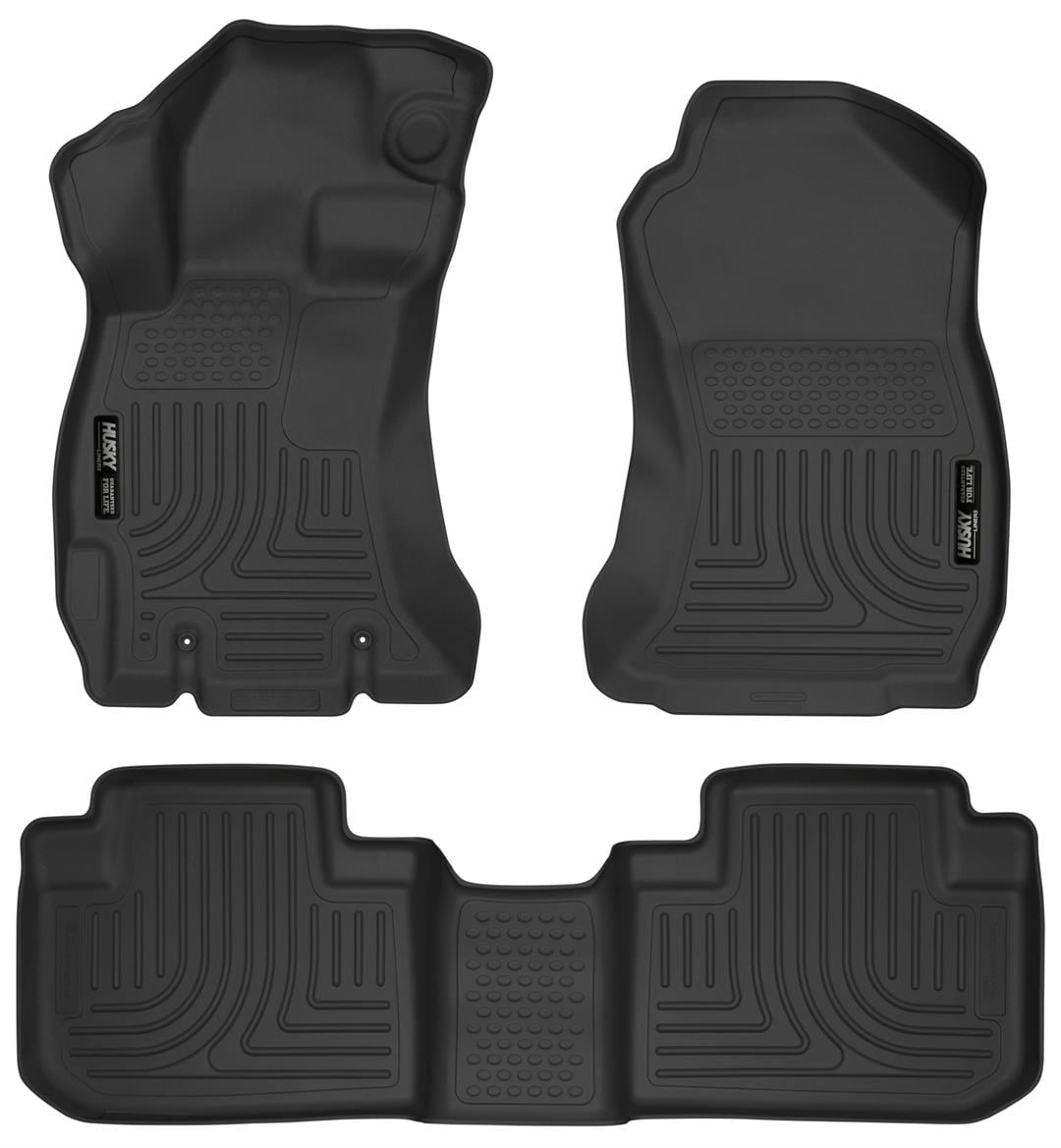 Fits 2014-2018 Subaru Forester Husky Liner Floor Liner 99881 WeatherBeater; Molded Fit; Smooth Arcing Ribs/Raised Heel Pad; Black; Rubber; 3 Piece