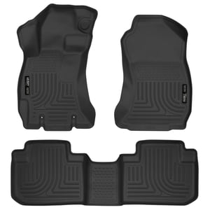 Fits 2014-2018 Subaru Forester Husky Liner Floor Liner 99881 WeatherBeater; Molded Fit; Smooth Arcing Ribs/Raised Heel Pad; Black; Rubber; 3 Piece