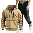 thumbnail image 2 of Mens Hooded Tracksuit, Long Sleeve Zipper Pocket Pullover and Drawstring Work Pants Set, Casual Two-Piece Outfit, 2 of 9