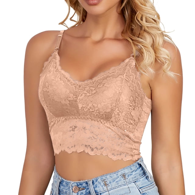 AWZXDE Women Lace Bra Padded Bandeau Bra With Adjustable Shoulder Straps Plus Size Wrap Bra For Versatile Wear Beige