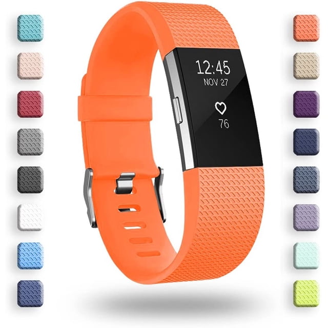 Replacement Bands Compatible for Fitbit Charge 2, Classic & Special Edition Adjustable Sport Wristbands(Orange,L)