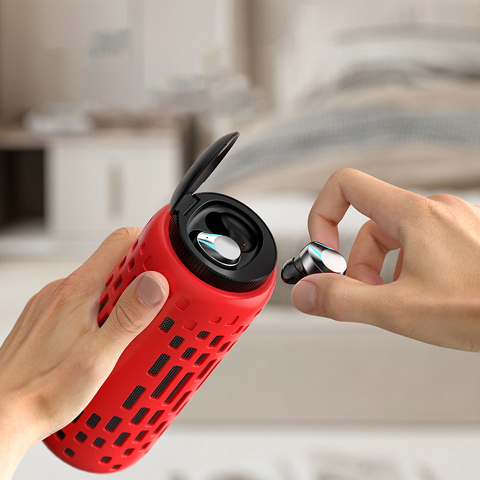 Bluetooth Earbuds,Outdoor Bluetooth Audio Earphones in one Cool Rgb Lighting, Touching Wireless Earphones and Speaker,Red