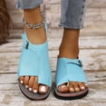 thumbnail image 2 of Womens Flat Sandals Slip on Toe Ring Buckle Strap Open Toe Thick Sole Summer Beach Leather Sandals Sky Blue, 2 of 9