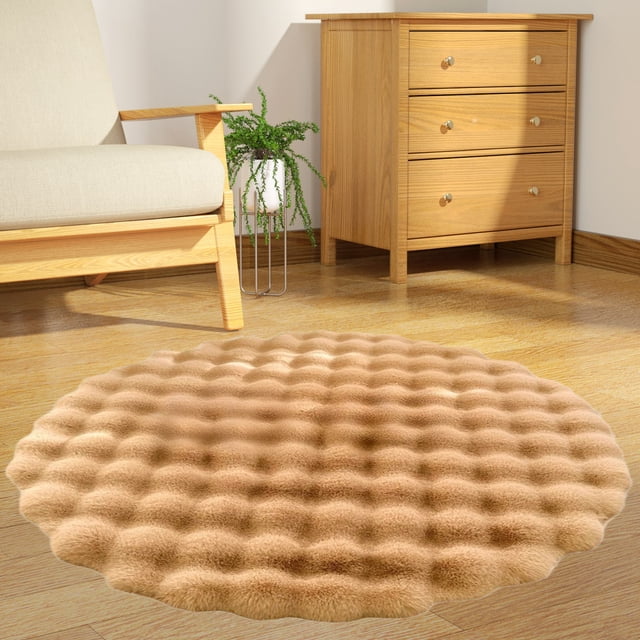 Cream Wind Round Carpet Sofa Round Floor Mat Living Room Tea Table Velvet 23.62x23.62 Inches