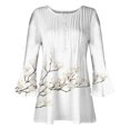 thumbnail image 4 of CEHVOM Women's Casual Trumpet 3/4 Sleeve Printed Buttoned Basic Ruched Tops Pleated T-shirts Blouses Clearance, 4 of 5