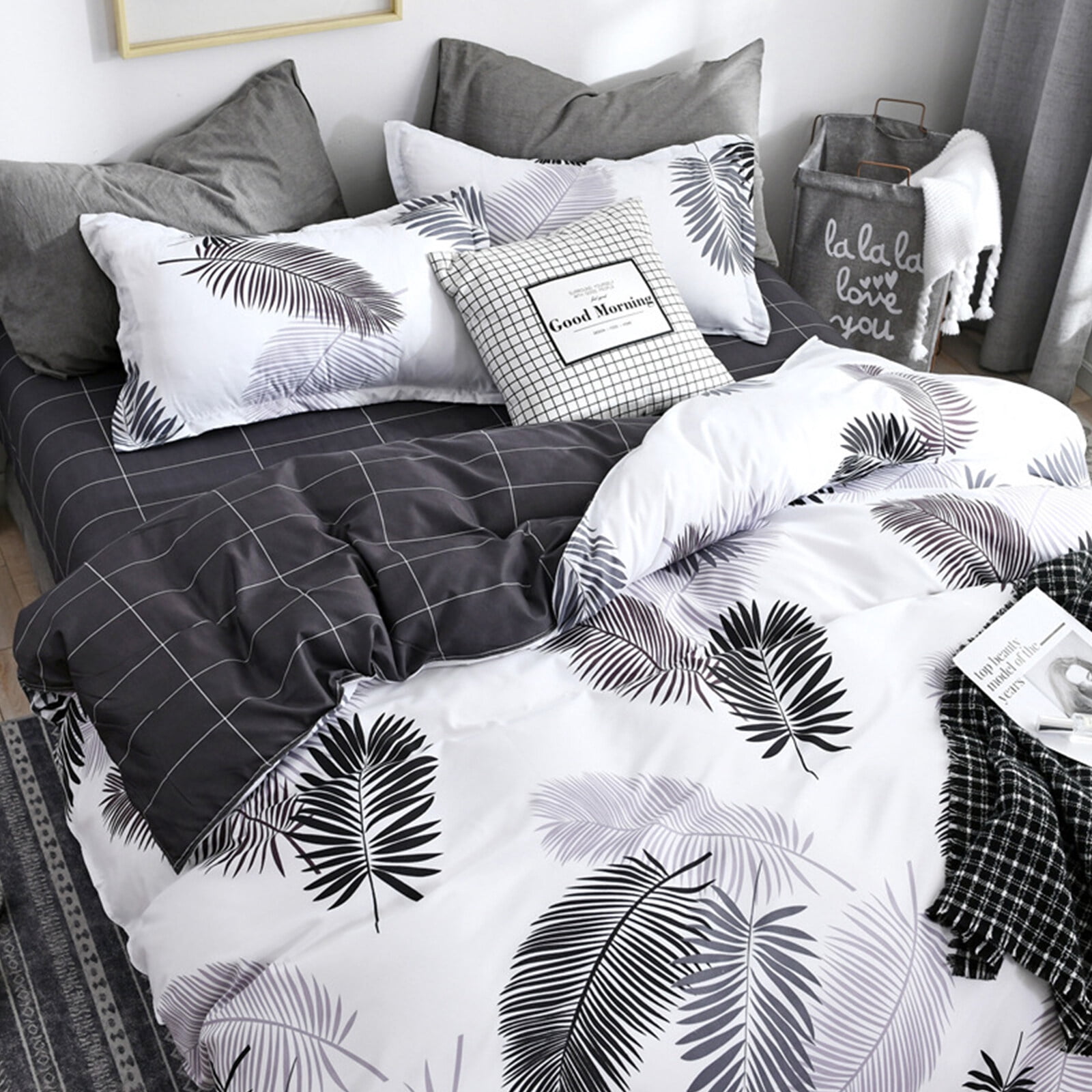 Set Simple Style Duvet Cover Flat Sheet Bedding Set Banana Leaf Printed Duvet Cover Duvet Cover Flat Sheet Pillowcase Set
