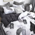 thumbnail image 1 of Yeacher Ensemble de Literie 4 Pcs Style Simple Housse de Couette Drap Plat Courtepointe Imprimé Feuille de Bananier Housse de Couette, 1 of 8