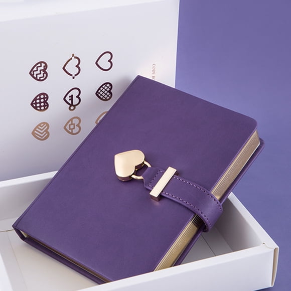 Amdohai B6 Diary Heart Shaped Lock Diary with Lock and Key PU Secret Notebook Vintage Travel