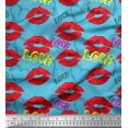 thumbnail image 1 of Soimoi Blue Crepe Silk Fabric Text,Lips & Heart Print Sewing Fabric Yard 42 Inch Wide, 1 of 3