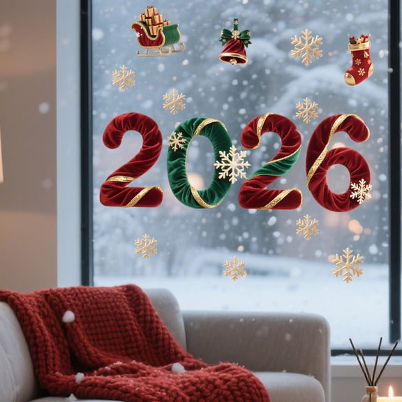 EGNMCR Autocollants Muraux Matériau en Soie Statique Adhérence Décoration de Noël Autocollant Amovible en PVC pour Centre Commercial Autocollant de Fenêtre