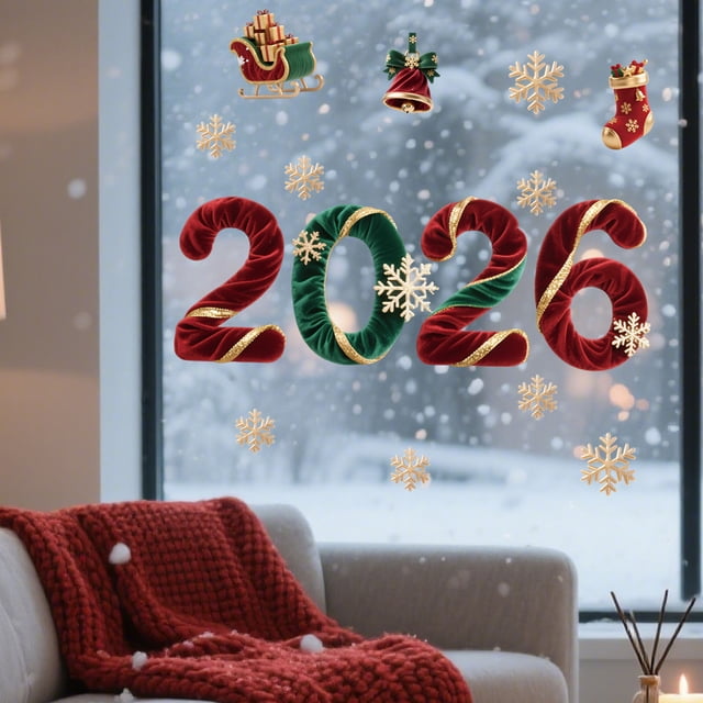EGNMCR Wall Stickers Silk Material Statics Cling Christmas Decor Removable PVC Sticker For Shopping Mall window sticker