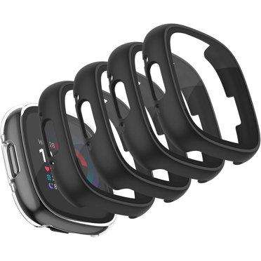 REQO Étui pour Fitbit Versa 4 / Fitbit Sense 2, Ensemble de 4 Protecteurs d'Écran en Verre Trempé, Étui Rigide Entièrement Autour pour PC avec Film Tactile Sensible, Protecteur pour Fitbit Sense 2 / Versa 4