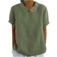 thumbnail image 1 of Timegard Hauts en Coton et Lin pour Femmes, Col à Revers, Blouse Ample Unie, Manches Courtes Décontractées, Été, 1 of 6