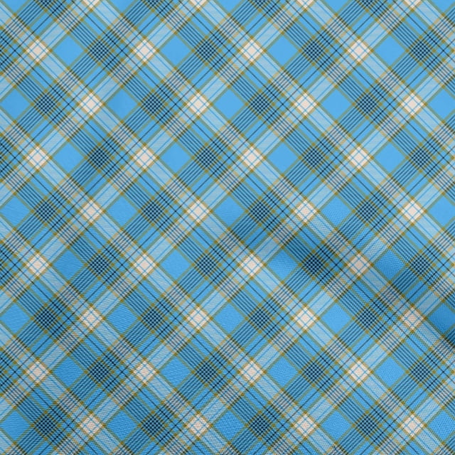 oneOone Polyester Spandex Medium Blue Fabric Check Sewing Craft Projects Fabric Prints By Yard 56 Inch Wide