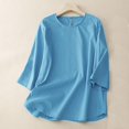 thumbnail image 1 of Meichang Chemises en Lin pour Femmes Été Rétro Manches 3/4 Hauts pour Femmes T-Shirts Basiques Coupe Ample Col Rond T-Shirts Vintage Blouses Grande Taille, 1 of 3