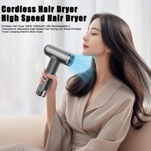 Séchoir à cheveux sans fil 200W 15600mAh USB Remboursé 3 Température réglable haute vitesse séchage rapide faible portable Camping sécheuse électrique