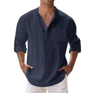 Ketyyh-chn99 Chemise en Tricot à Boutons pour Homme Décontractée Mode Printemps pour Homme Coupe Ample Col Montant Couleur Unie Poche Chandail à Manches Longues Bleu Marine,G