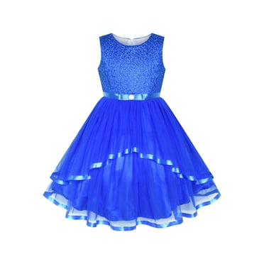 Flower Girls Dress Cobalt Blue Belted Wedding Party Bridesmaid 10 Years