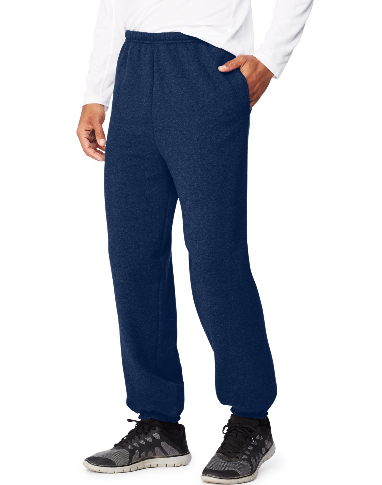 Hanes Mens Sport Ultimate Cotton Fleece Sweatpants With Pockets, M, Navy