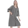 thumbnail image 2 of Women‘s Zipper Robes 3/4 Sleeve Zip Front Robe Knee Length Lightweight Housecoats with Pockets, 2 of 10
