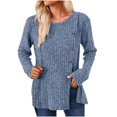 thumbnail image 1 of Birdeem Women's Solid Short Color Casual Long Sleeve New Round Neck Solid Color Panel Button Long Sleeve Loose, 1 of 1