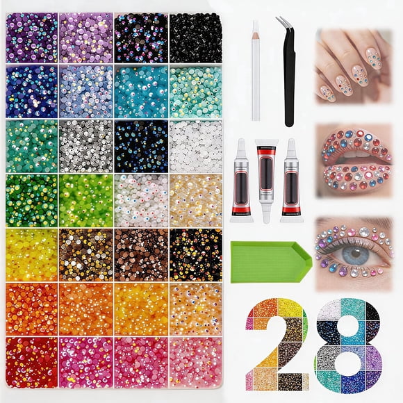 Ensemble de Décoration avec Strass, Ensemble de 32000 Pcs de Strass avec Colle et Outils pour Décorer, Ensemble de Décoration pour Nail Art, Art Diamant et Vêtements