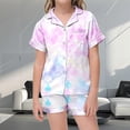 thumbnail image 3 of Girls Sleepwear & Robes - Children's Fashion Printed Button Down Lapel Short Sleeved Top Shorts Pajamas Set, 3 of 5