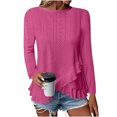 thumbnail image 2 of Plebaso Women's Long Sleeve Eyelet Tops Crew Neck Ruffle Blouses Dressy Irregular Hem Womens Spring Shirts, 2 of 7