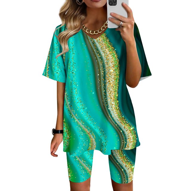 Ensembles Assortis pour Femmes Mode Blouse à Col en V T-Shirts à Manches Courtes Shorts Ensembles de Tenue Décontractée Ensembles Deux Pièces pour Femmes en Liquidation